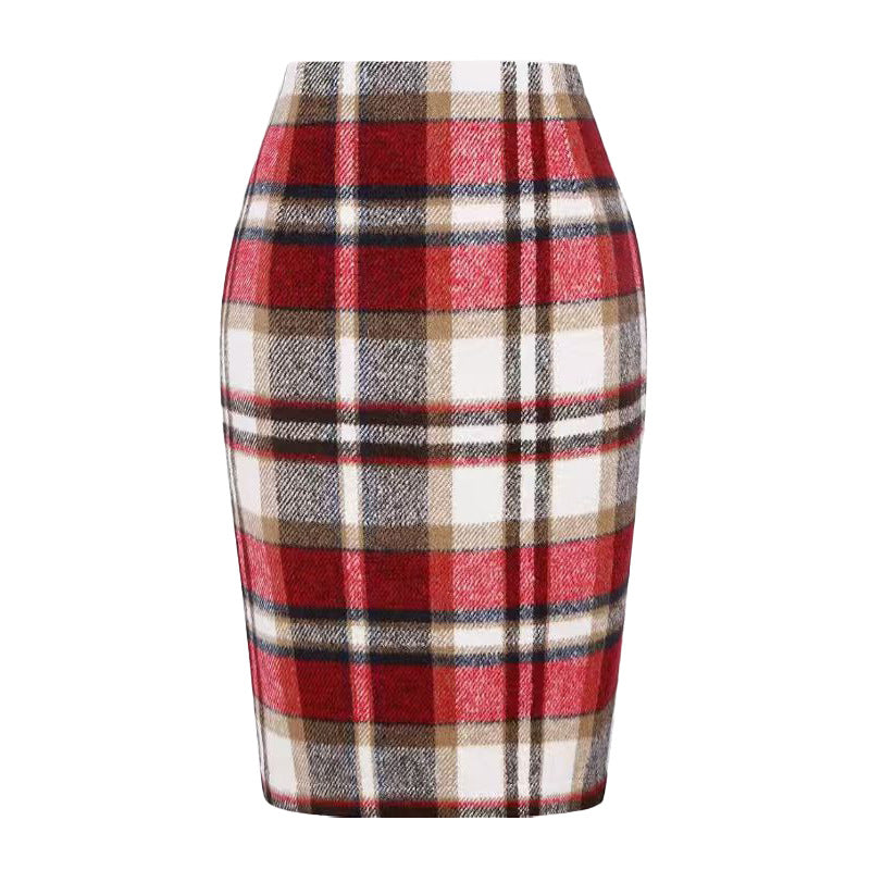Pencil Plaid High-waist Tight Hip-hugging Midi Skirt