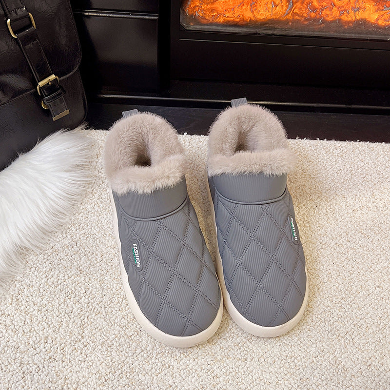 Fleece-lined Waterproof Low-top Snow Boots With Thick Sole For Warmth