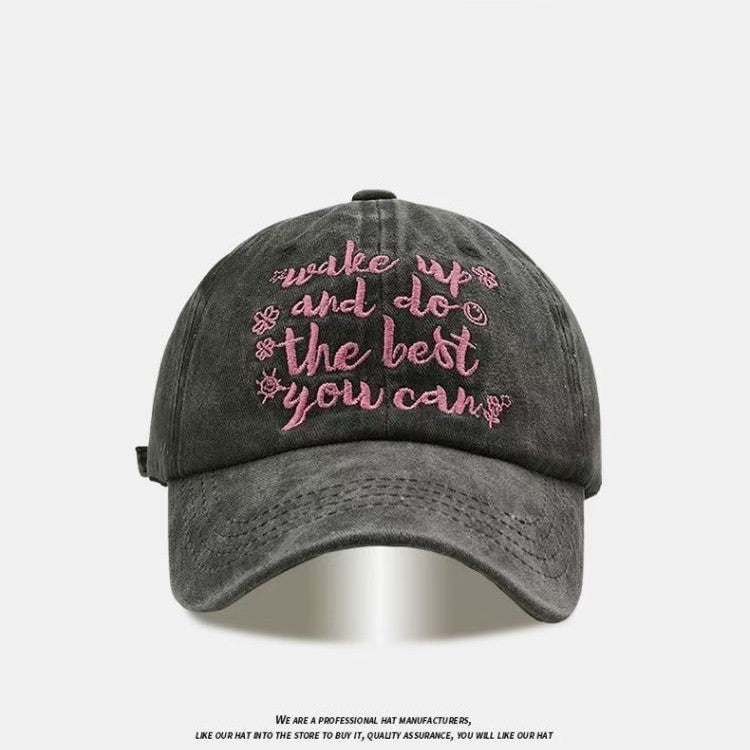 Face-looking Small Letters Soft Top Washed Sun-proof Baseball Cap For Men