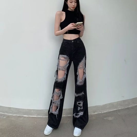 Womens Straight-leg Wide-leg Floor-length Pants That Are Loose-fitting And Slimming