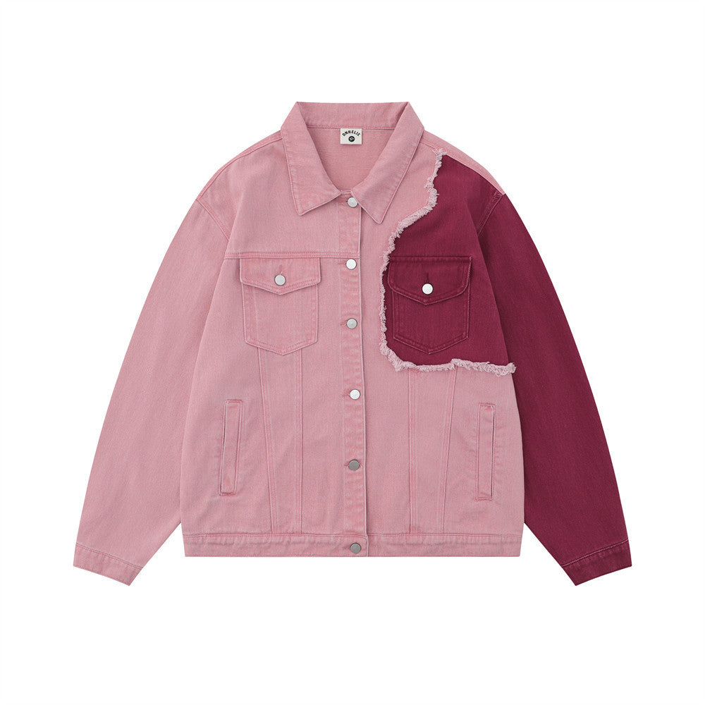 Punk Trendy Color Matching Irregular Denim Clothes Jacket