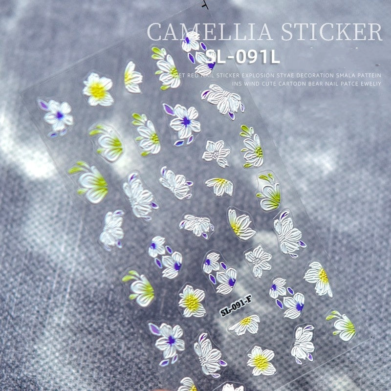 Camellia 5d Relief Nail Sticker Stereo Ornament