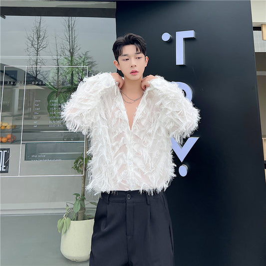 Chiffon Thin Mesh Long Sleeved Shirt For Men