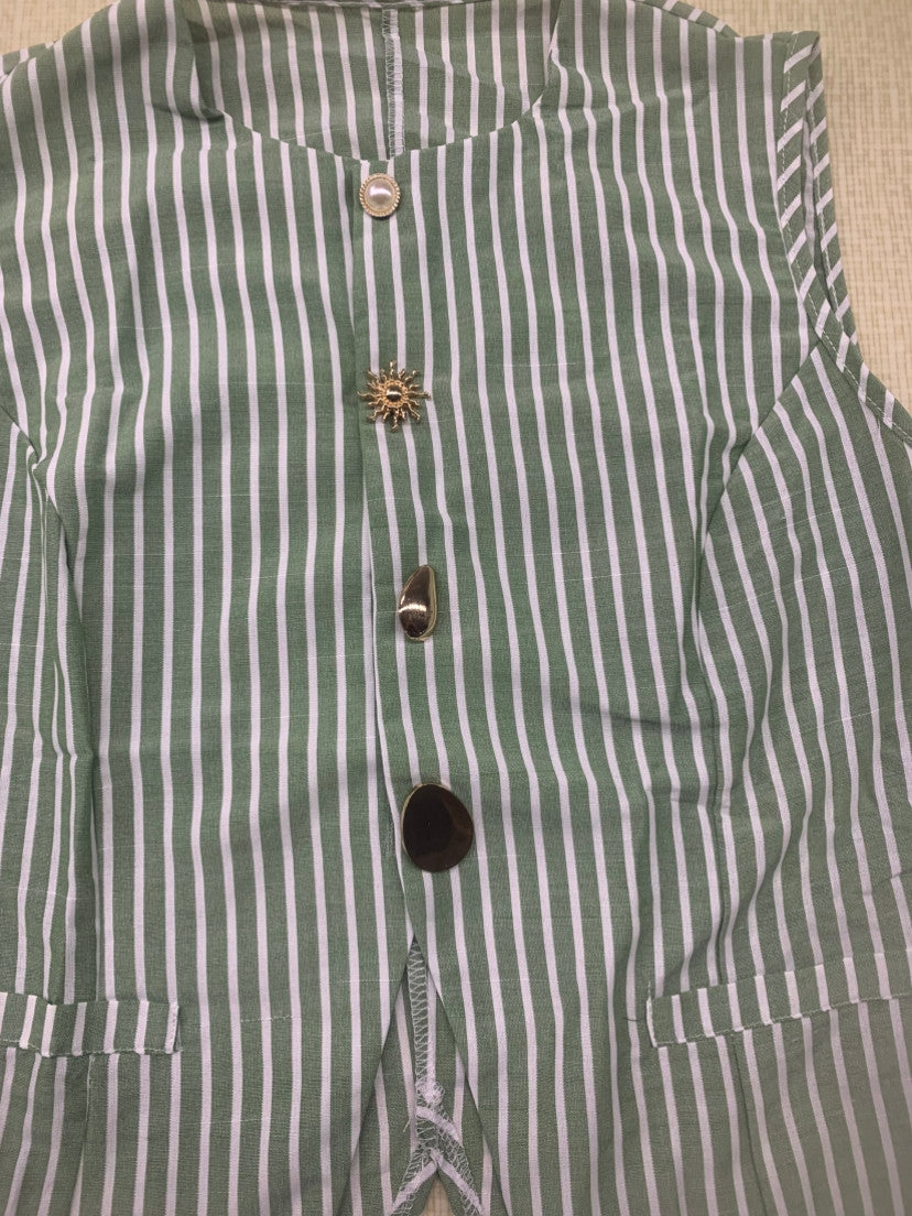 Striped Single-Breasted Vest Fashionable Round-Neck Irregular-Button Tank Top