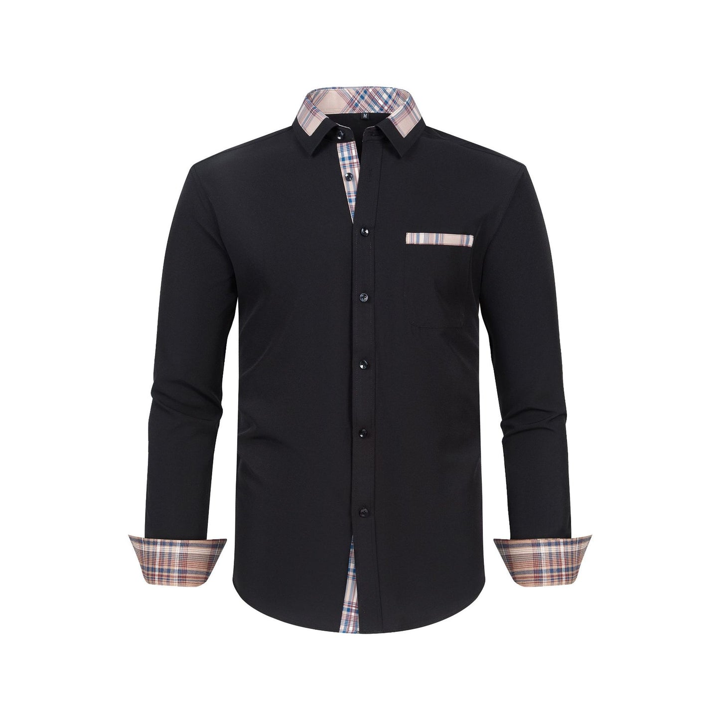 Mens Long-sleeve Shirt With A Patchwork Floral Collar