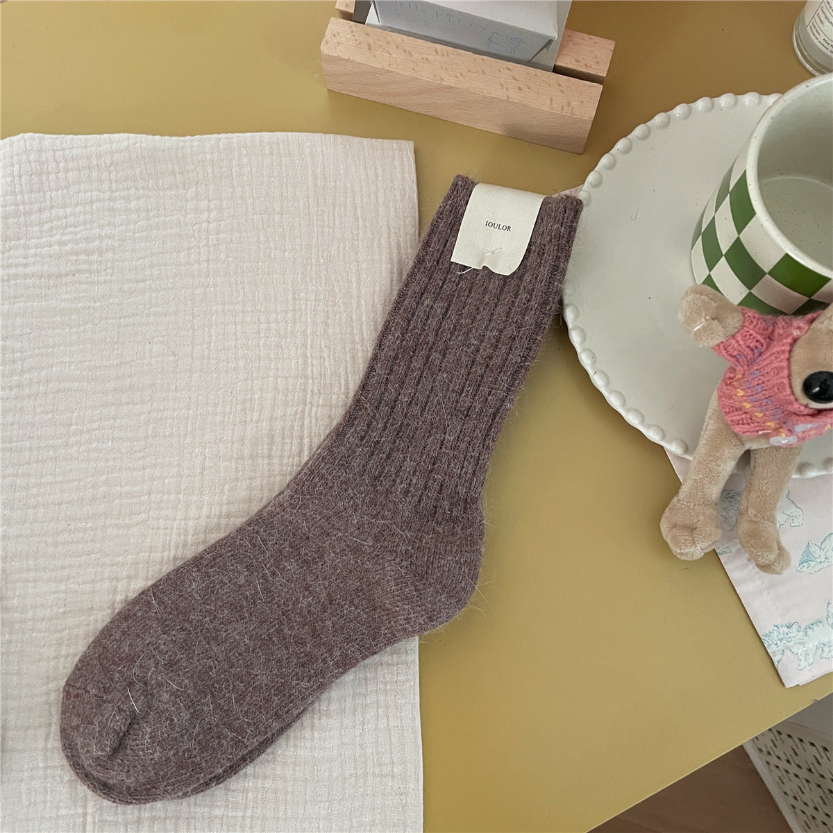 Solid-color Rabbit-fur Chunky Knit Thermal Socks