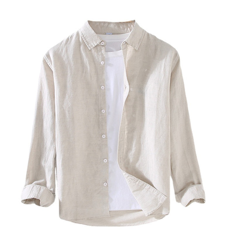 Spring And Summer New Long Sleeve Men's Cotton And Linen Shirt