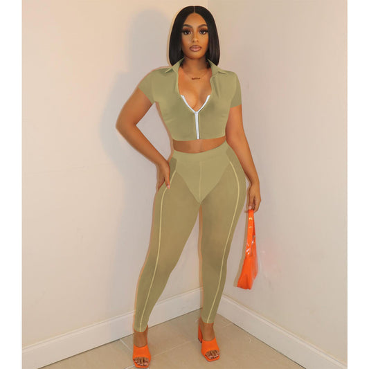 Summer Sexy Sheer Mesh Hip-Lifting Slimming Sports Casual Set