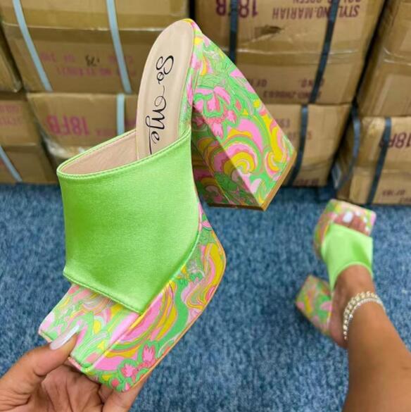 Fish Mouth Slippers Women's Heel Thick Sole Large Square