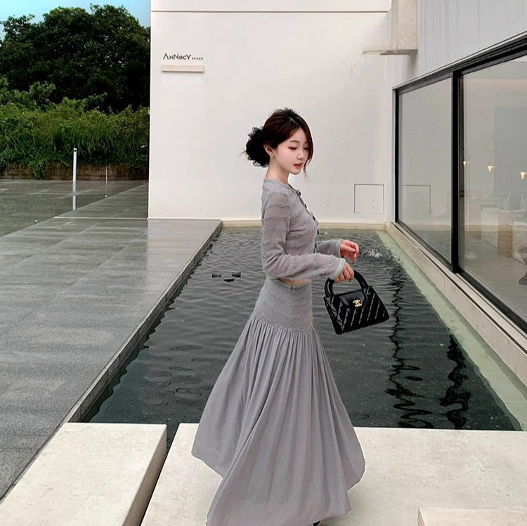 Women's Long Sleeve High Waist Long Dress Set