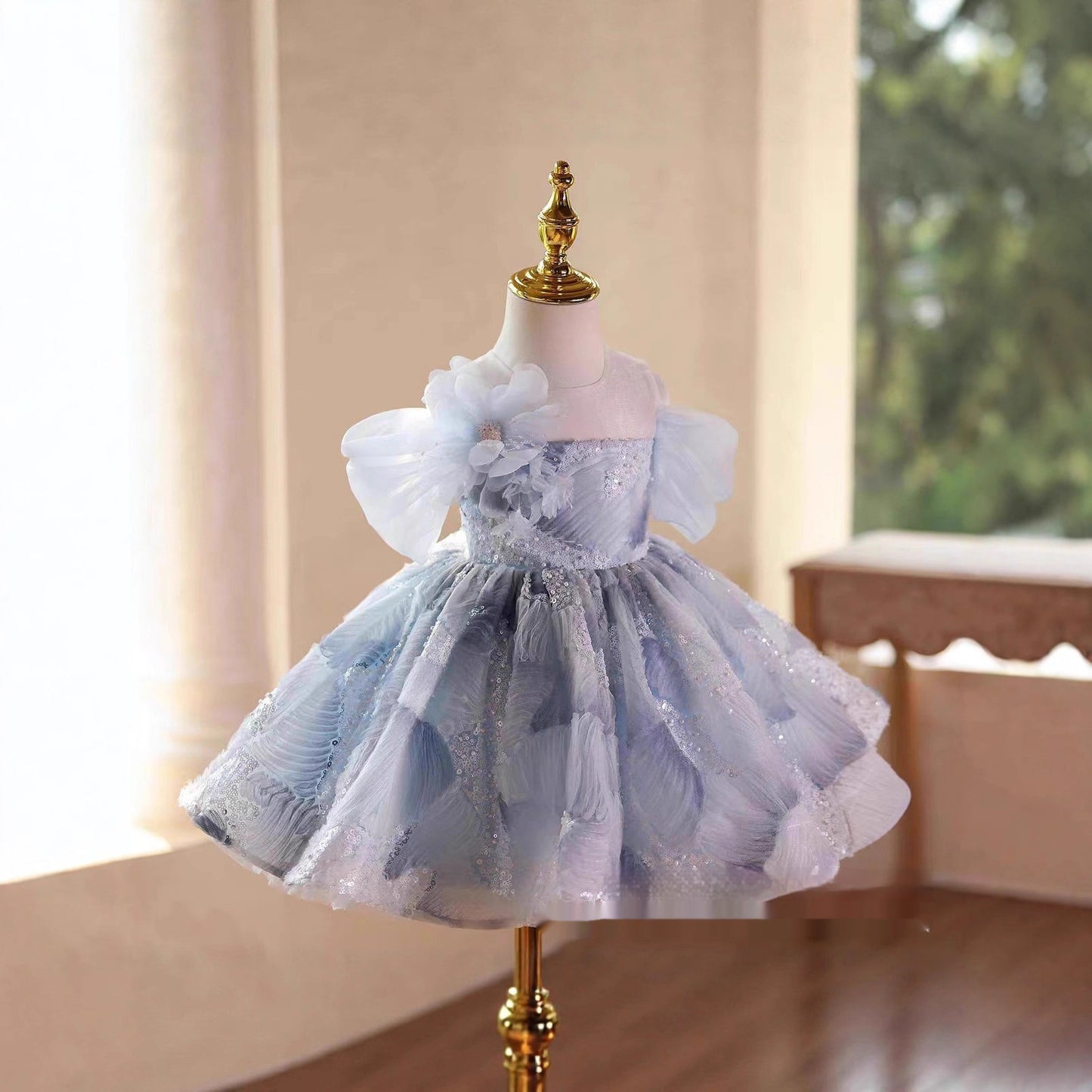 Childrens Sequined Off-shoulder Puff-style Fashion Princess Dress