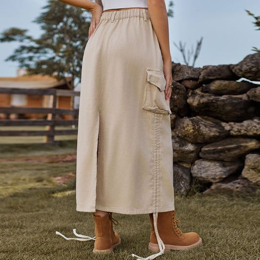 American-style Denim Casual Midi Skirt
