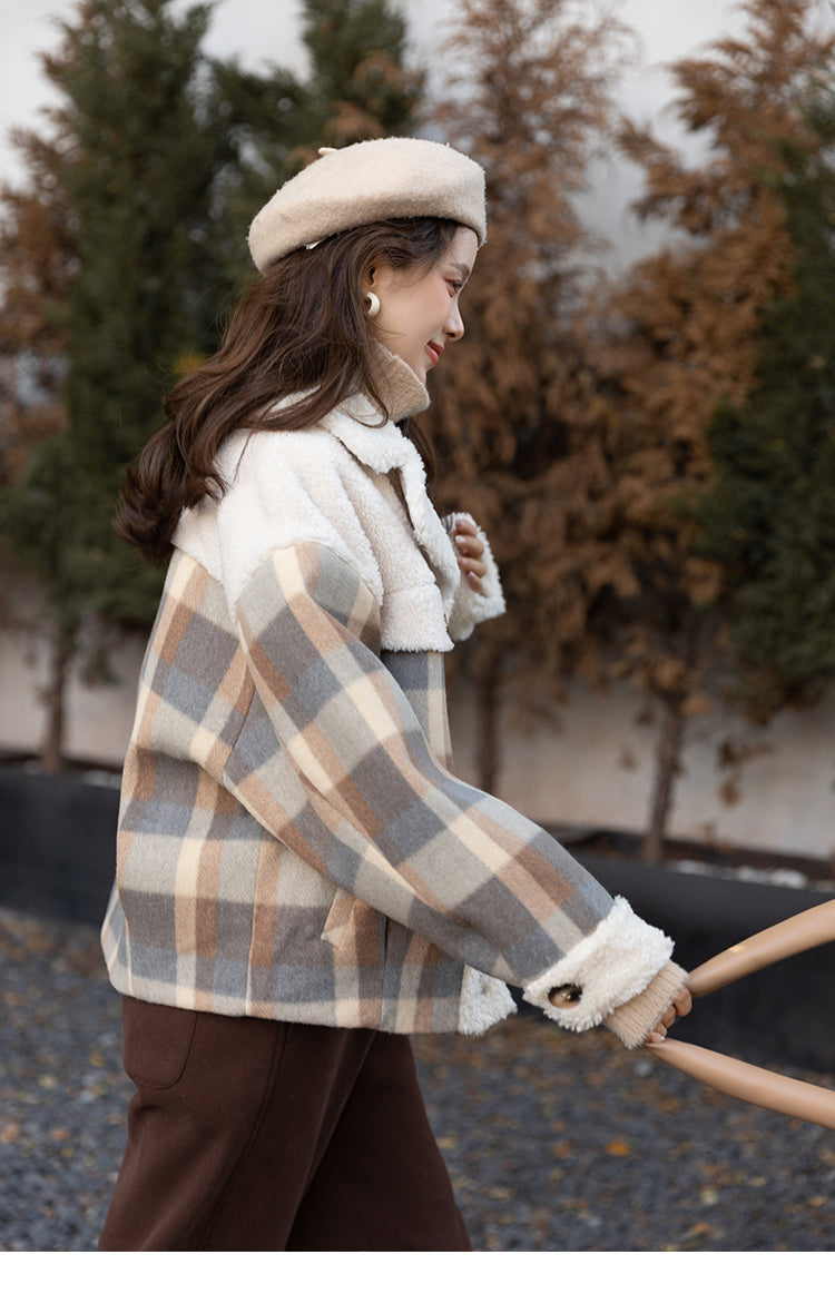 Loose Vintage Thick Woolen Stitched Lamb Wool Coat
