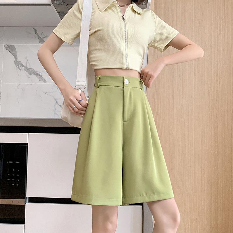 Women's Summer Thin Loose Casual Wide Leg High Waist Suit Shorts