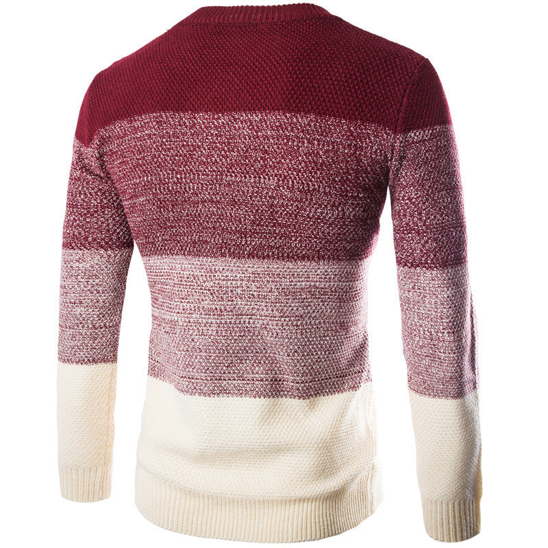 Men's Sweater Pullover British Slim Round Neck Color Matching