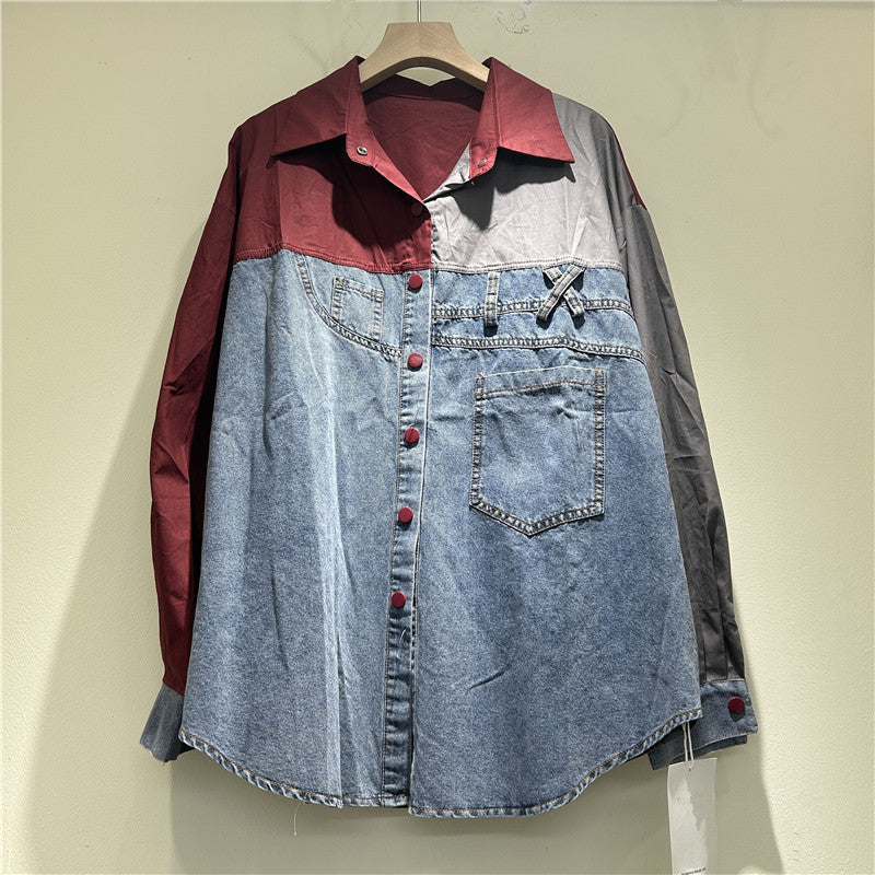 Højklasses langærmet løs skjorte i denim til kvinder