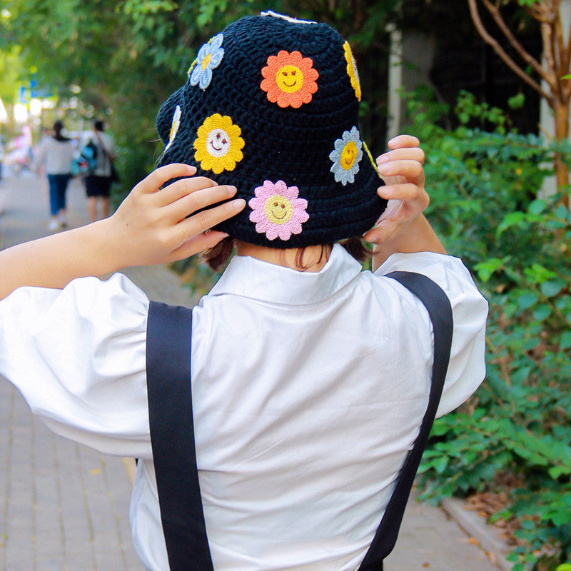 Versatile Korean Style Wool Crocheted Handmade Flower Hat