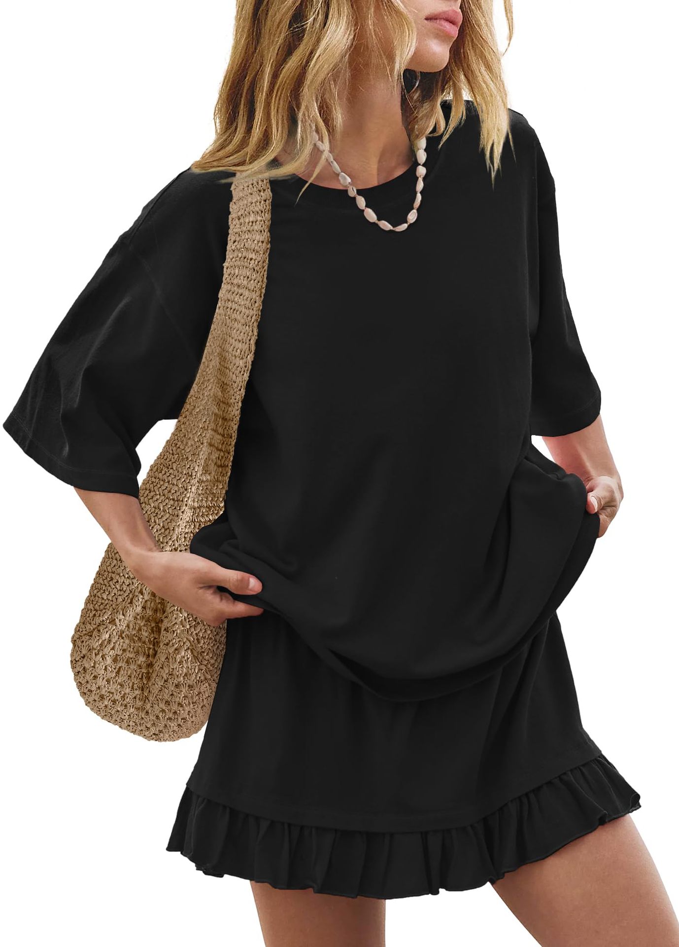 Women's Solid Color Casual Loose Short-Sleeve Skirt Set