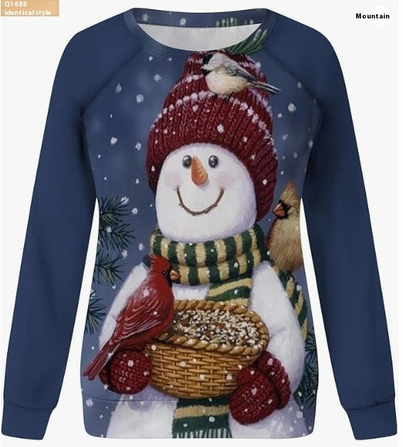 Christmas European And American Women Printed Crew Neck Sweatshirt