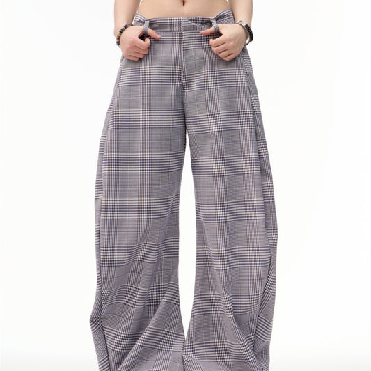 Amerikanske Retro Plaid Patchwork Vidde Ben Bukser til Kvinder