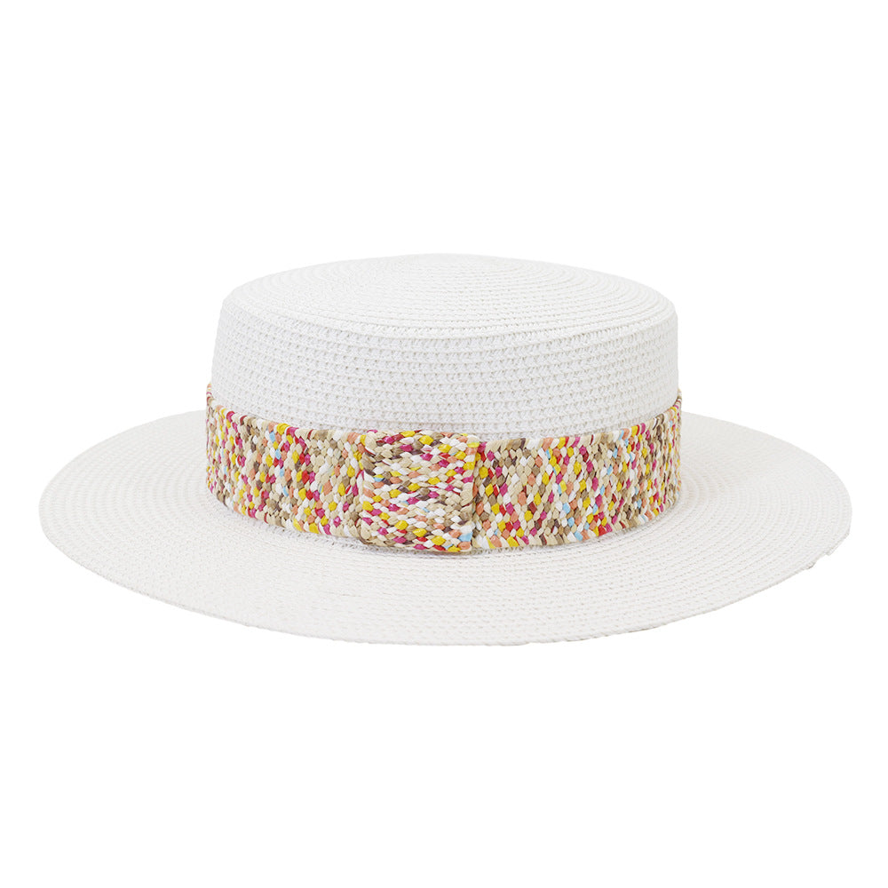 Color Flat Top Straw Hat Outdoor Travel Sunscreen