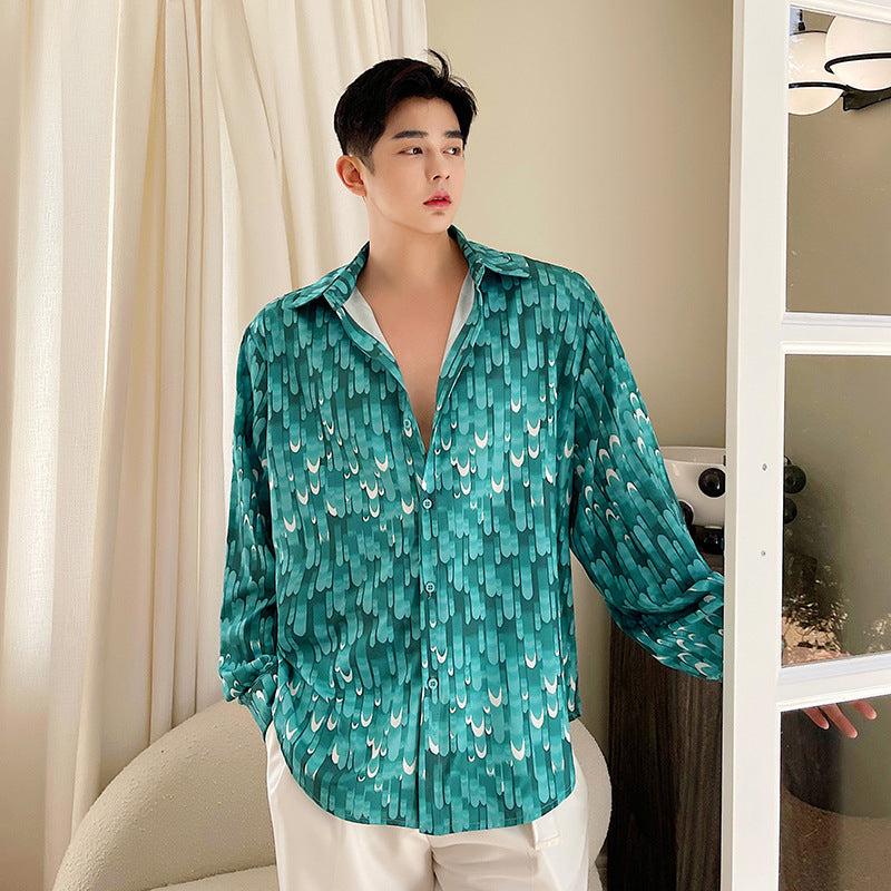 Men's Lapel Floral Loose Slouchy Shirt Tops