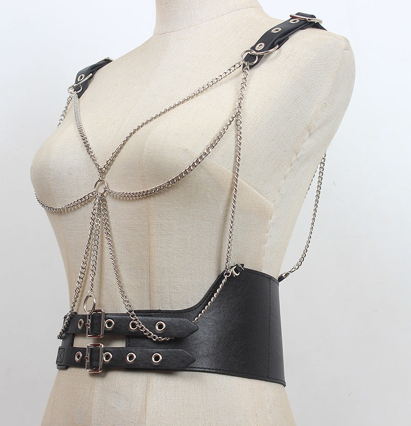 Dark Girl Punk Metal Chain Leather Waist