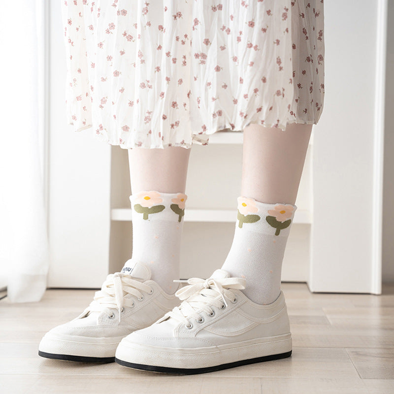 Autumn New Three-dimensional Flowers Tube Socks