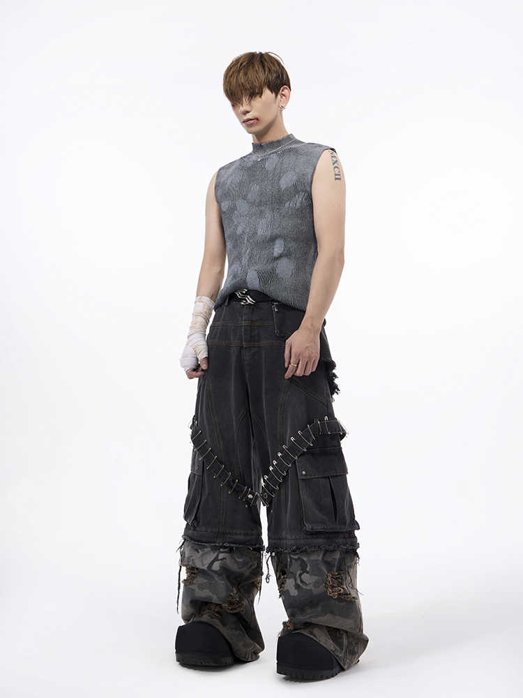Silver Pastebrushing Wool Vest Men's Stretch Turtleneck Sleeveless T-shirt