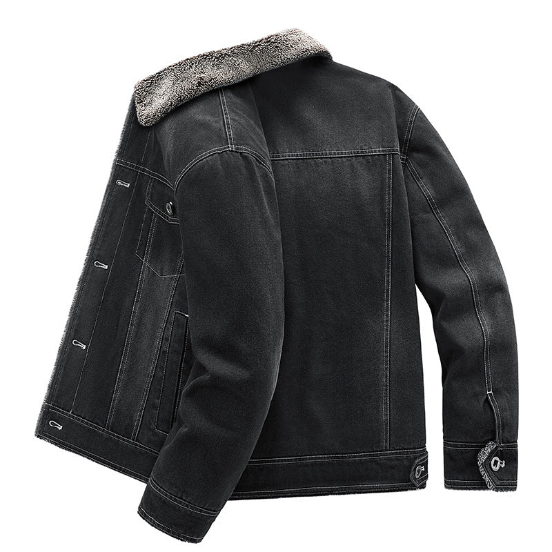 New Men's Denim Fleece-lined Thickened Cotton Clothing Warm Top
