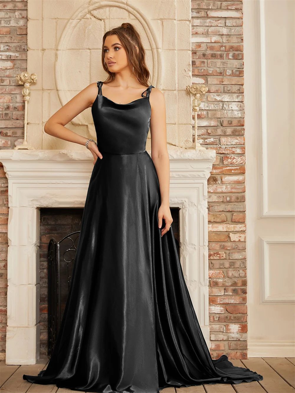 Elegante Maxi Kjole til Kvinder, Strand Satin Kjole med Slids og Snøre