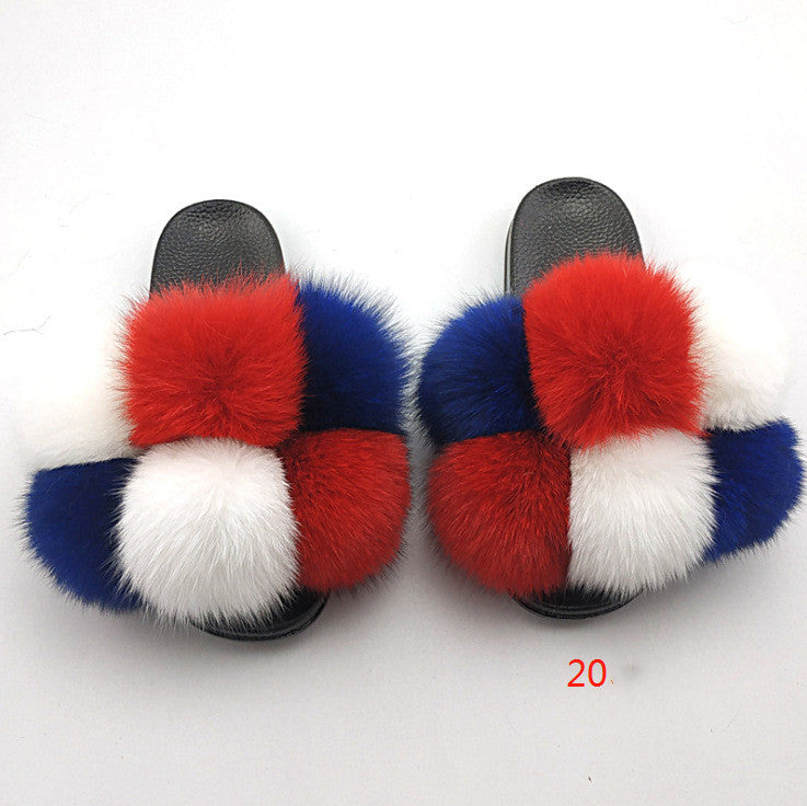 Flip Flops Outer Wear Fox And Raccoon Fur Children's Sandals And Slippers