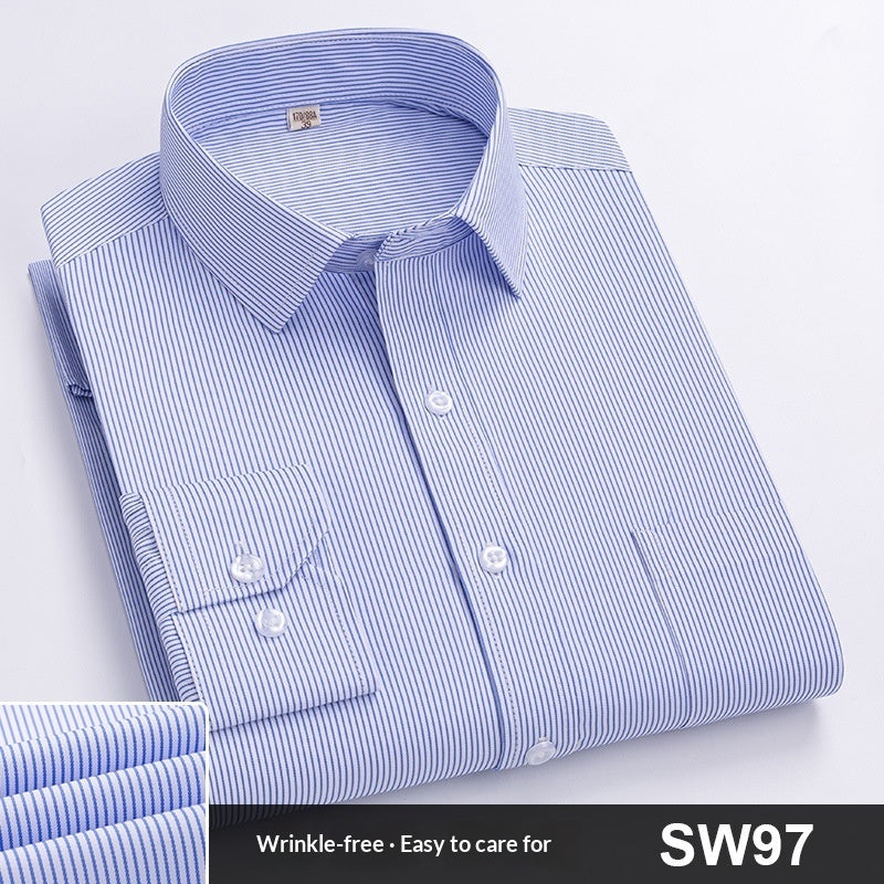 Mens Spring Blue-Striped Long-Sleeve Work Shirt