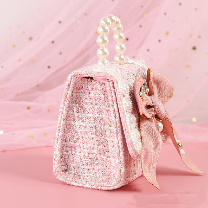 Colorful Bow Knot Cute Portable Pearl Diagonal Children's Bag