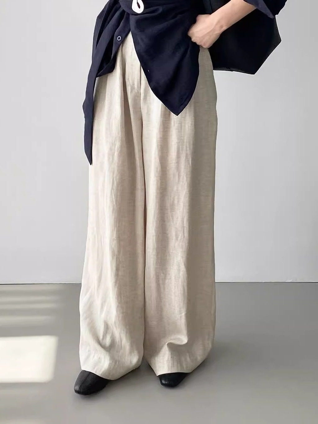 Women's Casual Shirt And Elastic-Waist Wide-Leg Pants Two-Piece Set