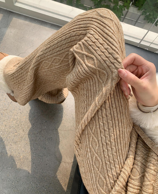 Soft Glutinous Knitted Wide Leg High Waist Slimming Lace-up