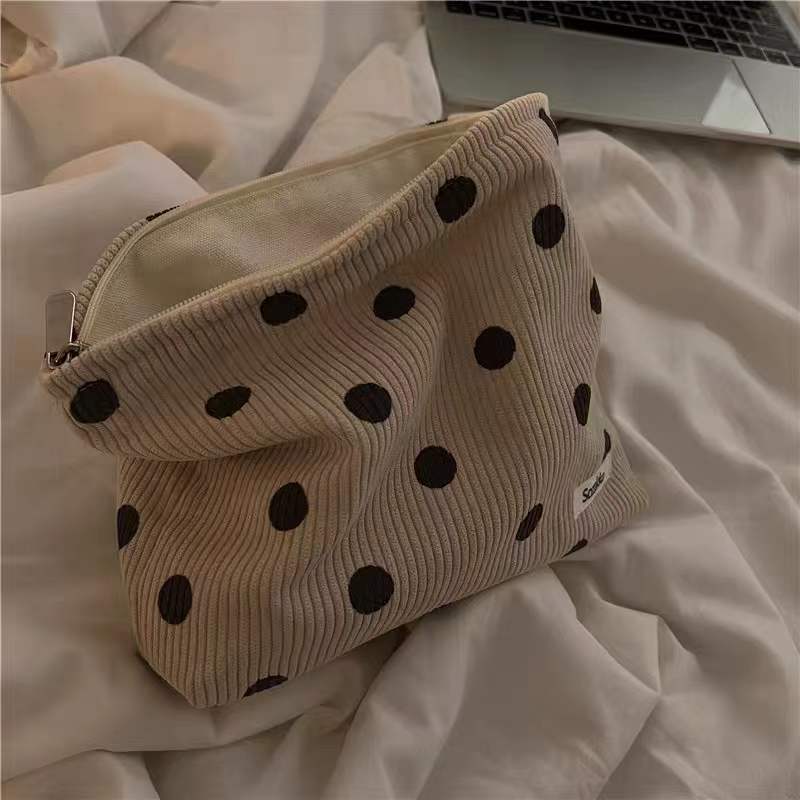 Lipstick Storage Corduroy Retro Polka Dot Bag