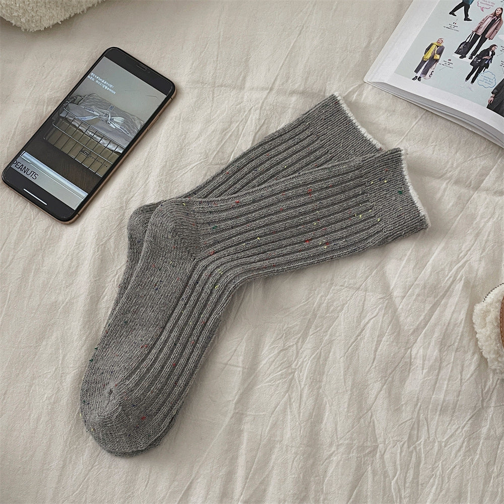 Womens Wool Knit Contrast-color Socks