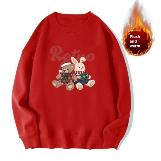 Rød sweater julefleeceforet hjort rund hals par