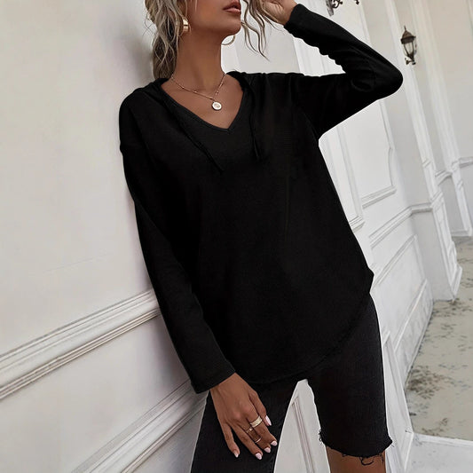 Damehættetrøje med snøre V-udskæring Plus Size Sweater