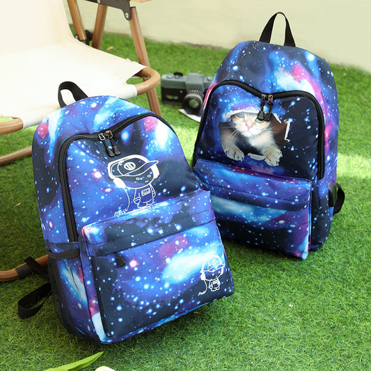 Starry Sky Casual Backpack USB Charging Burden Reduction