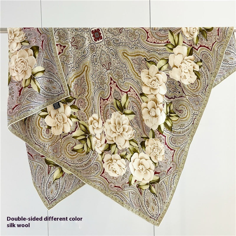 Tropical Rainforest FINSBURY Double-sided Different Color Silk Wool Large Kerchief