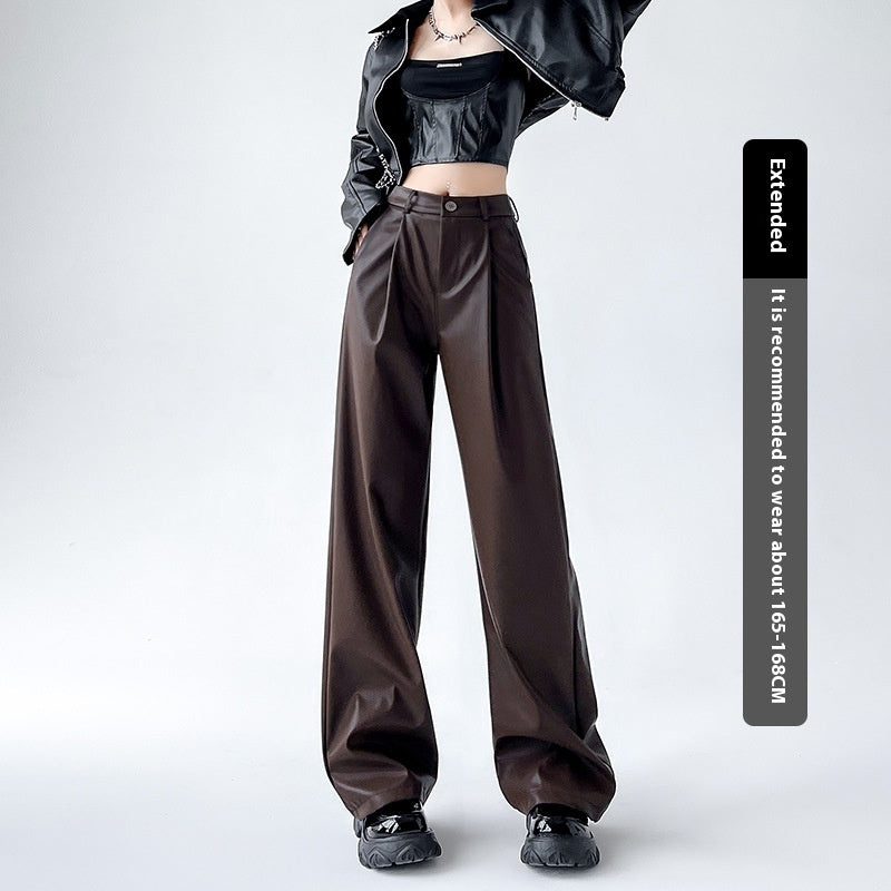 Personalized Fashion Narrow Straight Slim PU Suit Leather Pants