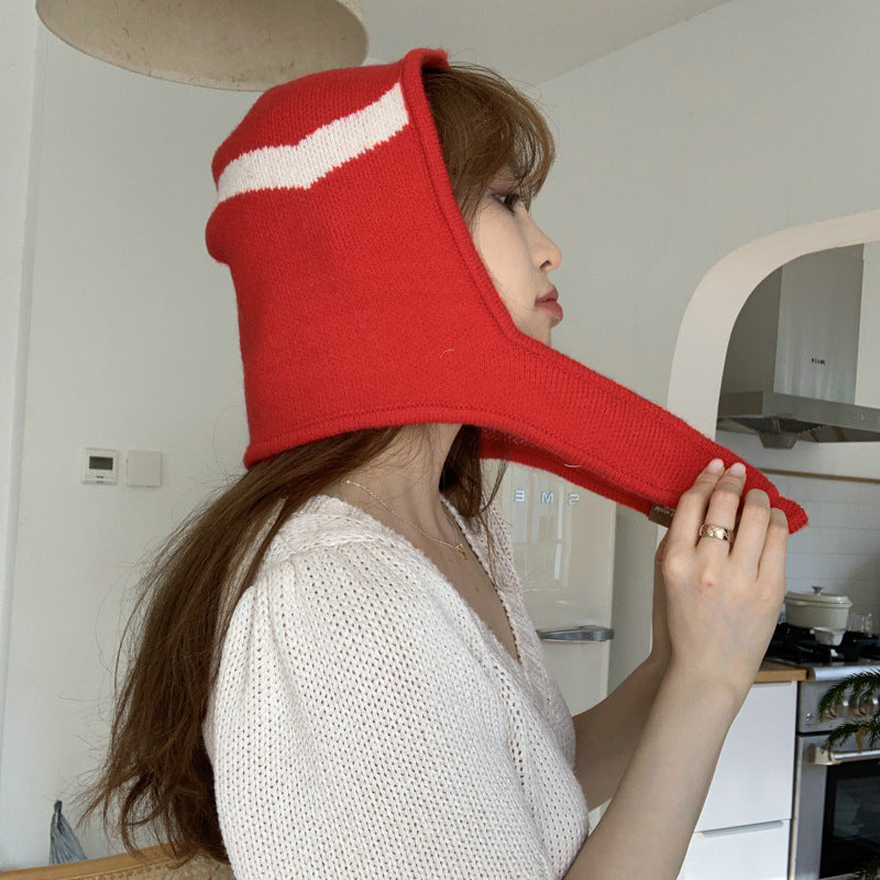 Scarf Button Snap Knit Hood For Warmth