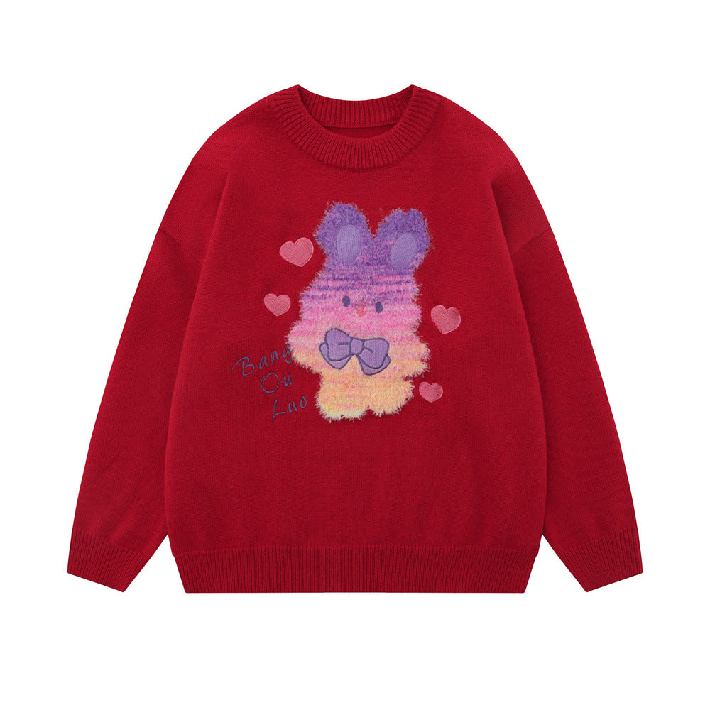 Cute Cartoon Bunny Loose Round Neck Sweater