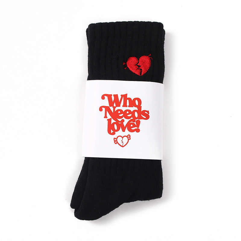 Heartbroken Street Mid Tube Embroidered Casual Sports Socks