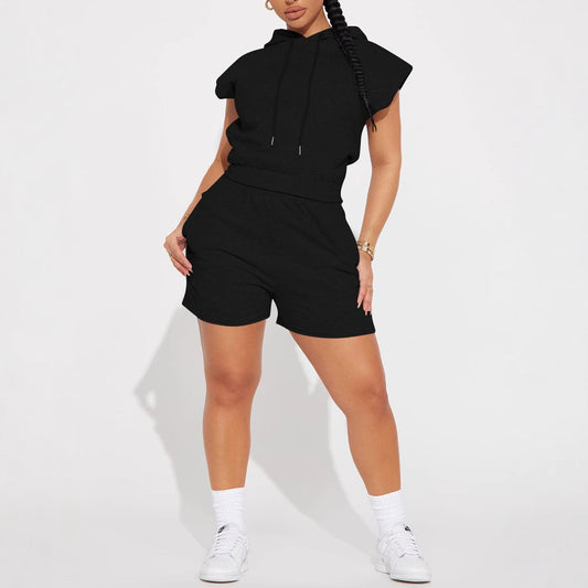 Solid-color Casual Two-piece Sporty Set With A Hooded Pocket