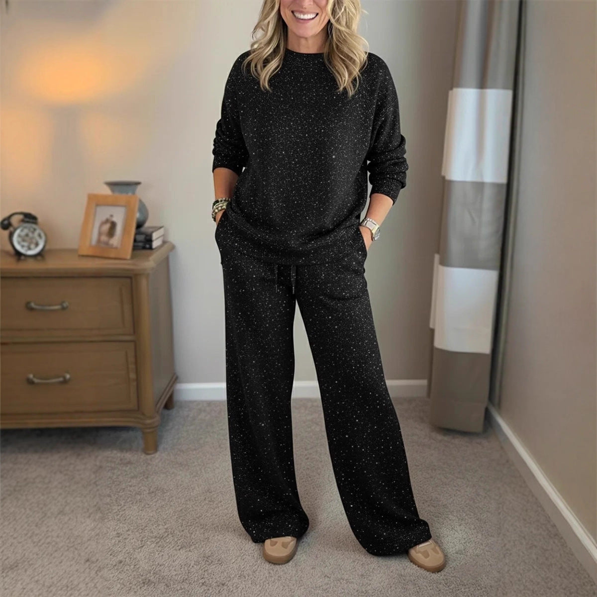 Fashion Casual Holiday Sparkling Sweatshirt Two-piece Set