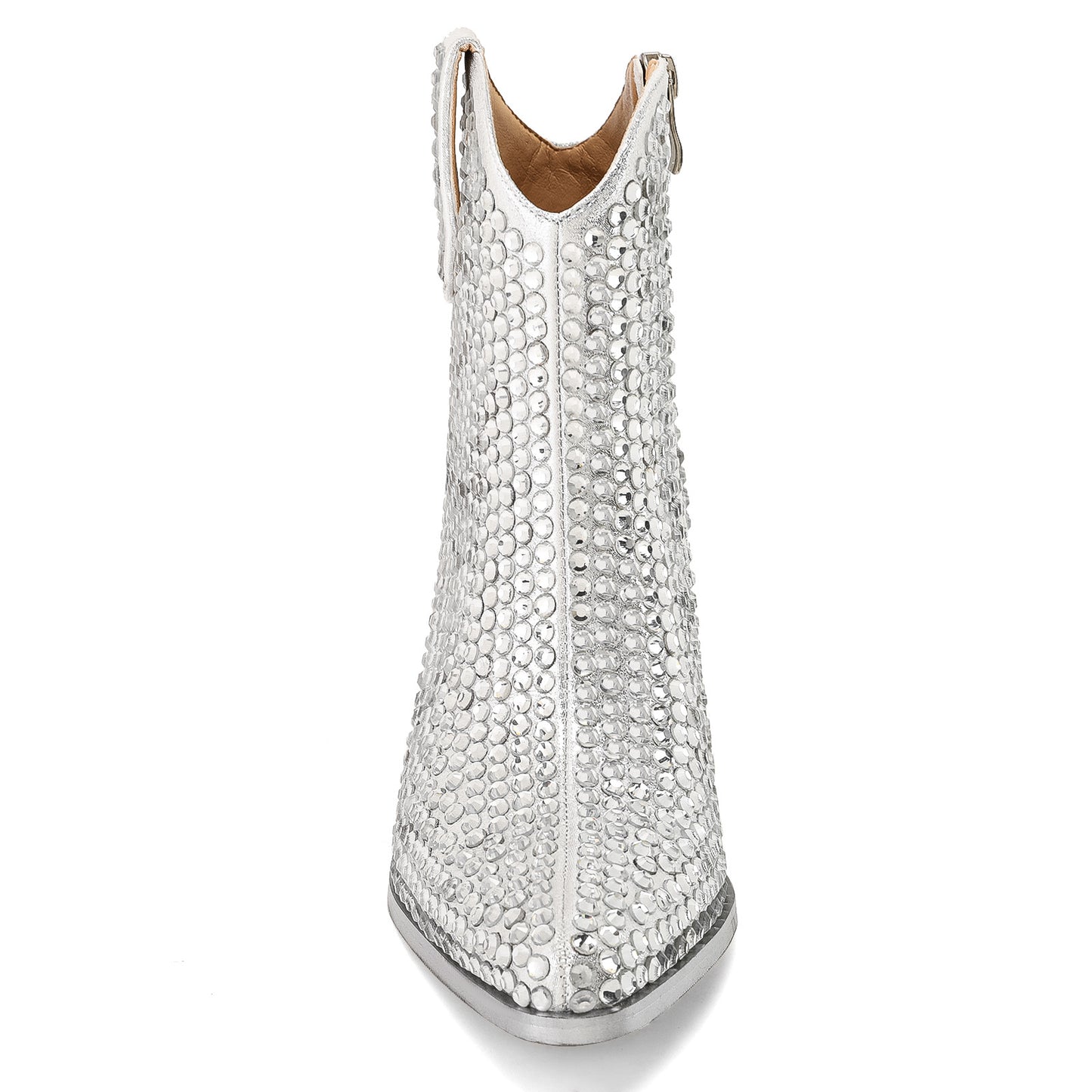 New Pointed High Heel Chunky Heel Rhinestone Side Zipper Fashion Short Boots