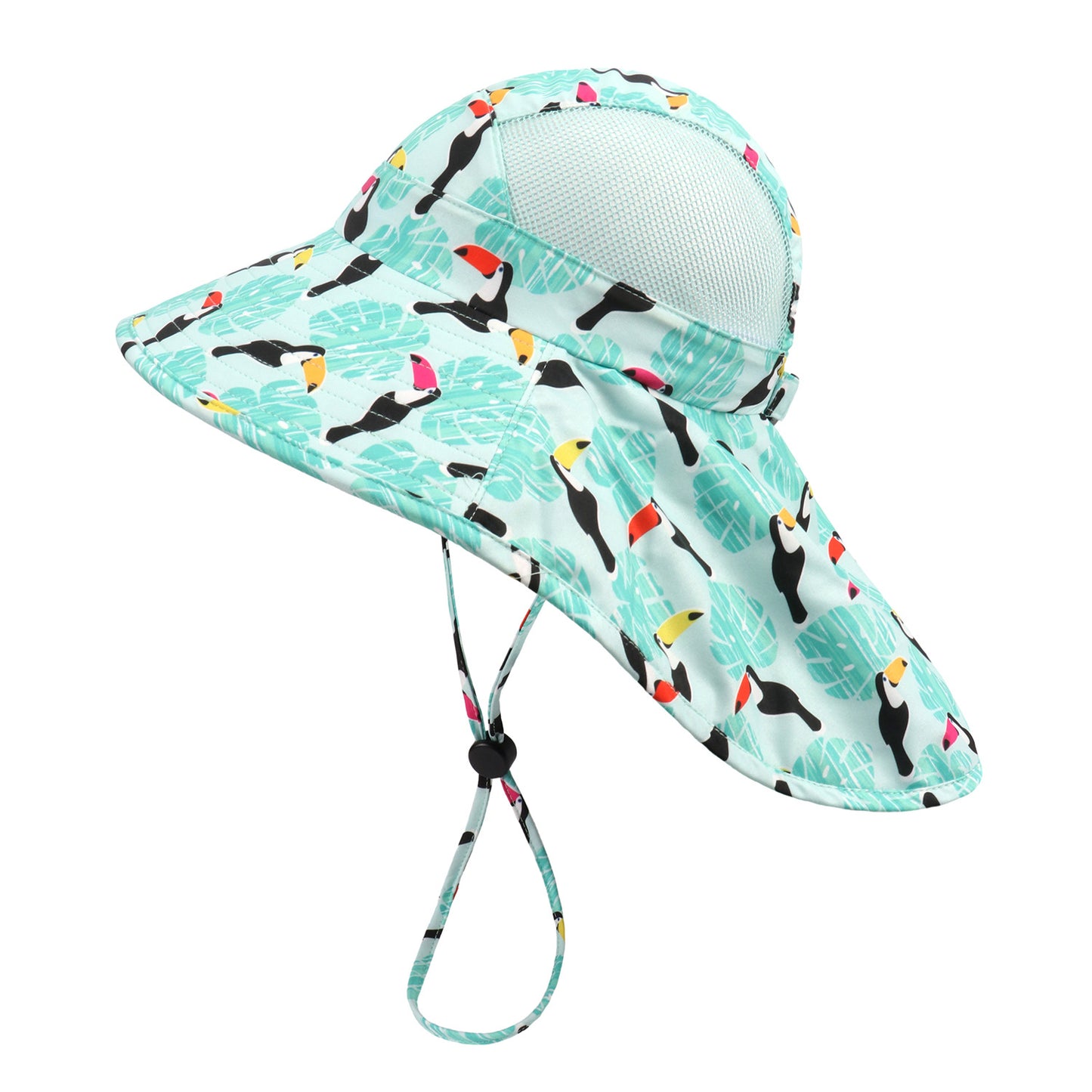 Children's Big Eaves Animal Printing Air-permeable Beachwear Neck Protection Bucket Hat Quick-drying Shawl Hat